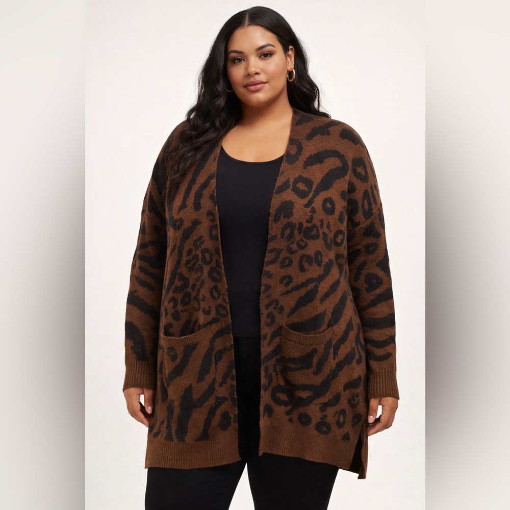 Sanctuary 1X Women’s Plus-size Animal Print Long Cardigan